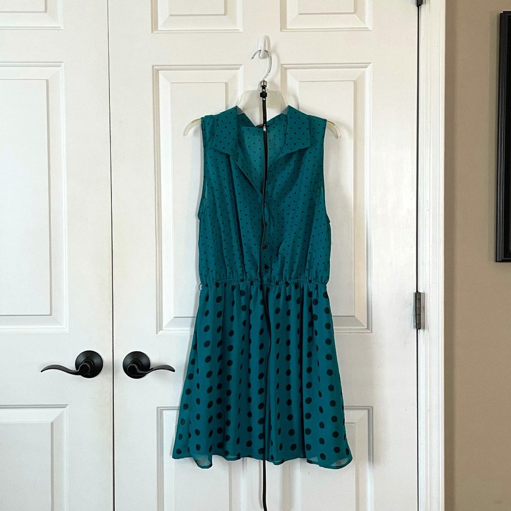 Bebop A-Line Teal Polka Dot Dress